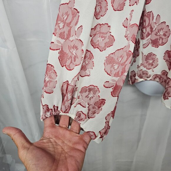 Ann Taylor Off White Red Floral Blouse Coquette Boho M - Picture 3 of 11